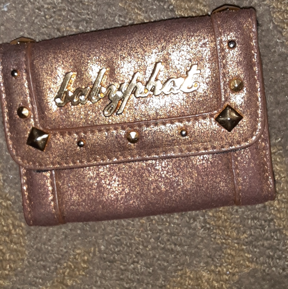 BabyPhat 4.5x3inch small metallic brown gold studde wallet brand new never used